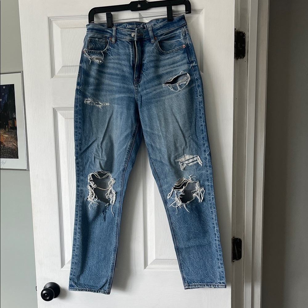 American Eagle Outfitters Ripped Blue Straight Leg Jeans